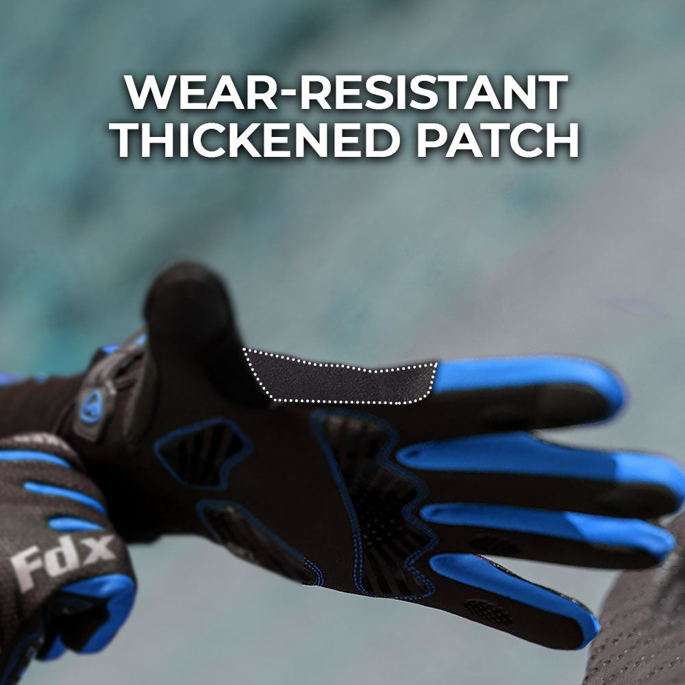 FDX Black & Blue Full Finger Unisex Gloves Windproof Mountain Bike Mitts Hi Viz Reflectors Breathable Smart Phone Touch Screen Gel Padded Winter Cycling Gear AU