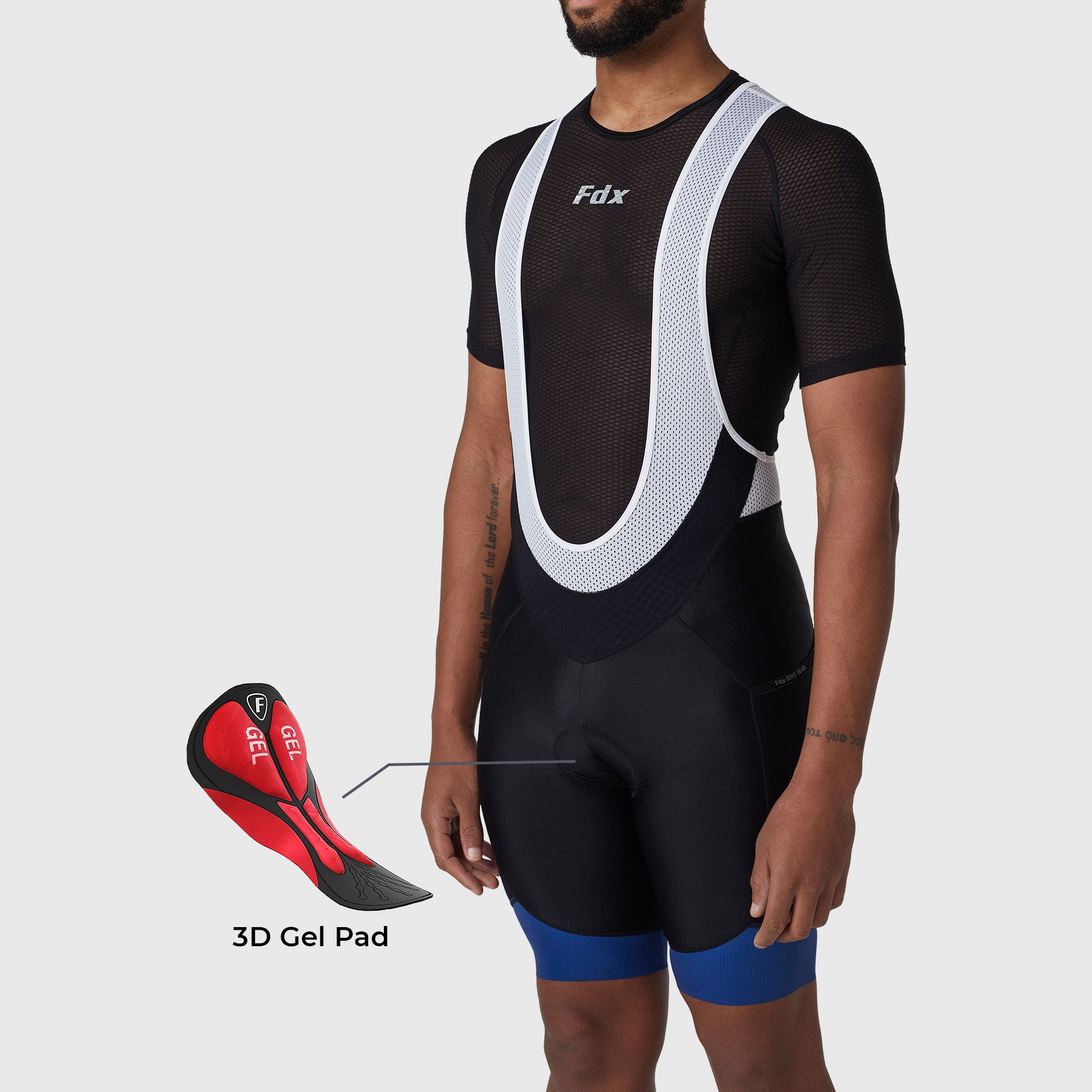 Fdx Men's Black & Blue Gel Padded Cycling Bib Shorts For Summer Best Outdoor Road Bike Short Length Bib - Essential