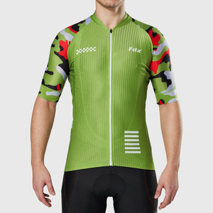 Fdx Men's Green Half Sleeve Cycling Jersey Best Summer Road Bike Wear Light Weight, Hi-viz Reflectors, Breathable & Pockets - Camouflage