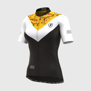 FDX Women’s Black, Yellow & White short sleeves cycling jersey breathable quick dry top, lightweight skin friendly half sleeves summer biking shirt for outdoor sports