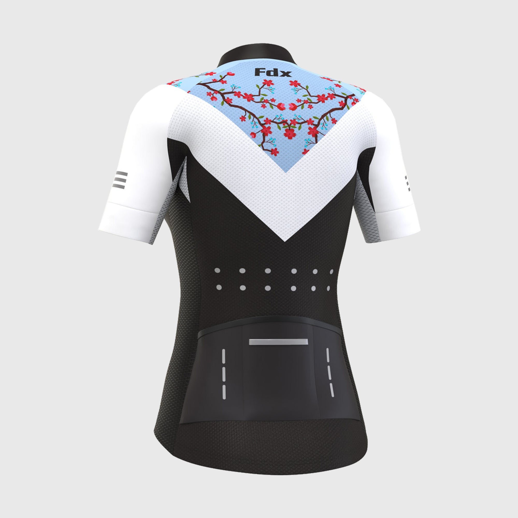 Fdx Women's Blue & White Short Sleeve Cycling Jersey Breathable Quick Dry Mesh Fleece Full Zip Hi Viz Reflectors & Pockets Summer Cycling Gear 