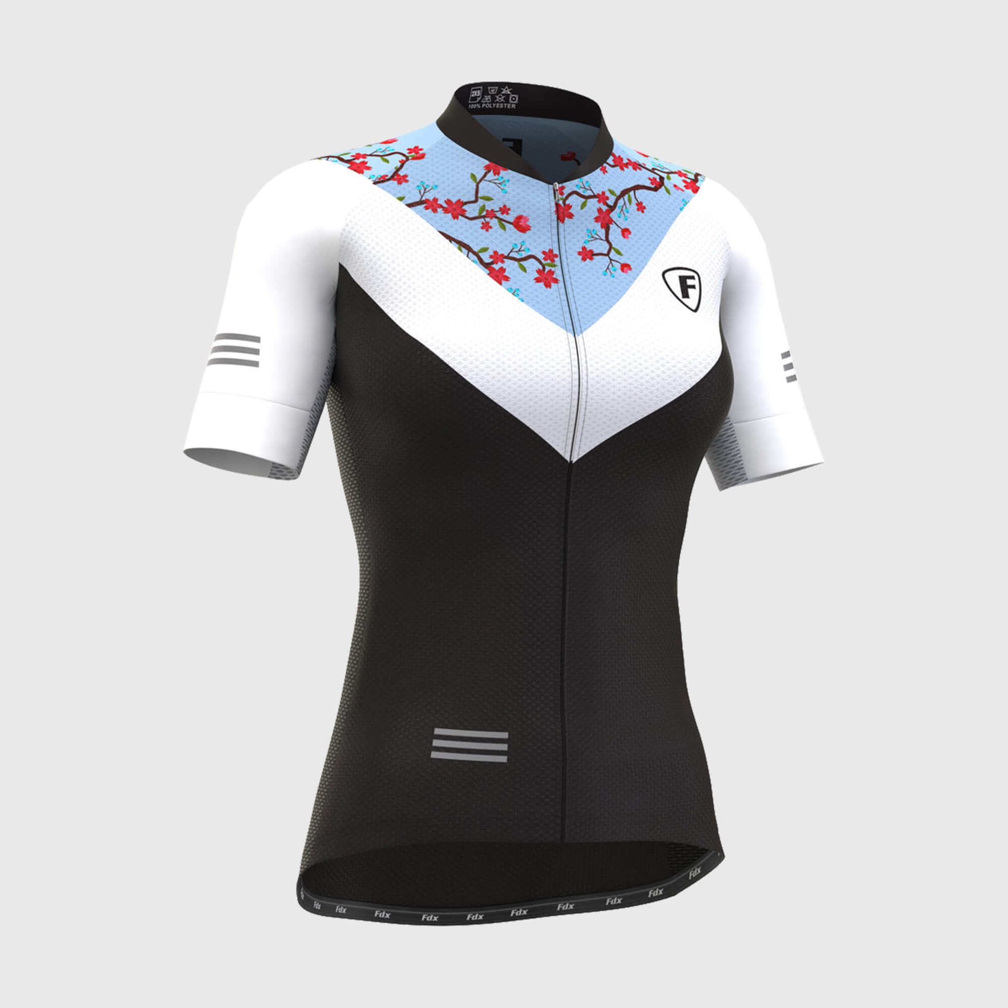 FDX Women's Black, White & Blue Short Sleeve Best Cycling Jersey & Breathable Mesh Bib Short Reflective Details 3D Cushion Pad Lightweight 