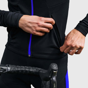 Fdx Best Men's Black Long Sleeve Cycling Jersey for Winter Roubaix Thermal Fleece Road Bike Wear Top Full Zipper, Pockets & Hi viz Reflectors - Arch