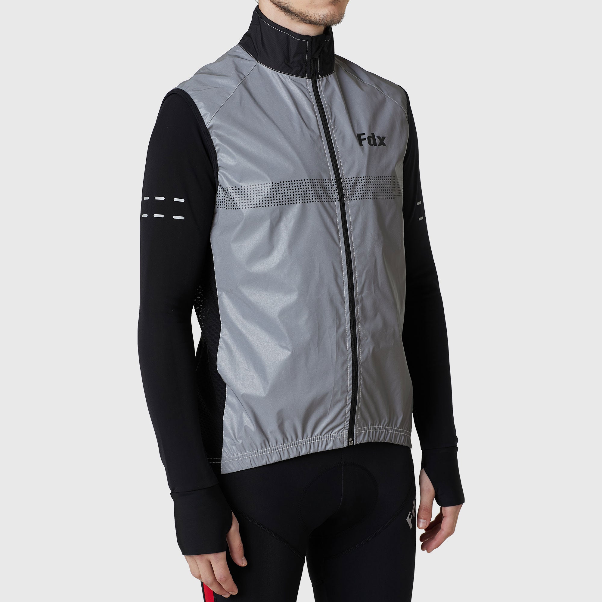 Fdx Grey Best Men's Cycling Gilet Sleeveless Vest for Winter Clothing 360° Reflective, Lightweight, Windproof, Waterproof & Pockets