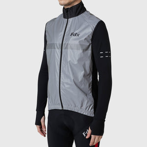 Fdx Men's Cycling Gilet Sleeveless Vest Grey for Winter Clothing 360° Reflective, Lightweight, Windproof, Waterproof & Pockets