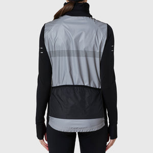 Women’s Black & Grey hi viz cycling gilet windproof breathable quick dry MTB rain vest, lightweight packable 360 reflective rain top for riding & Storage Pockets