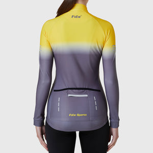 Fdx Women's Yellow & Grey Long Sleeve Winter Thermal Cycling Jersey Windproof Water Resistance Hi Viz Reflectors & Pockets Cycling Gear AU