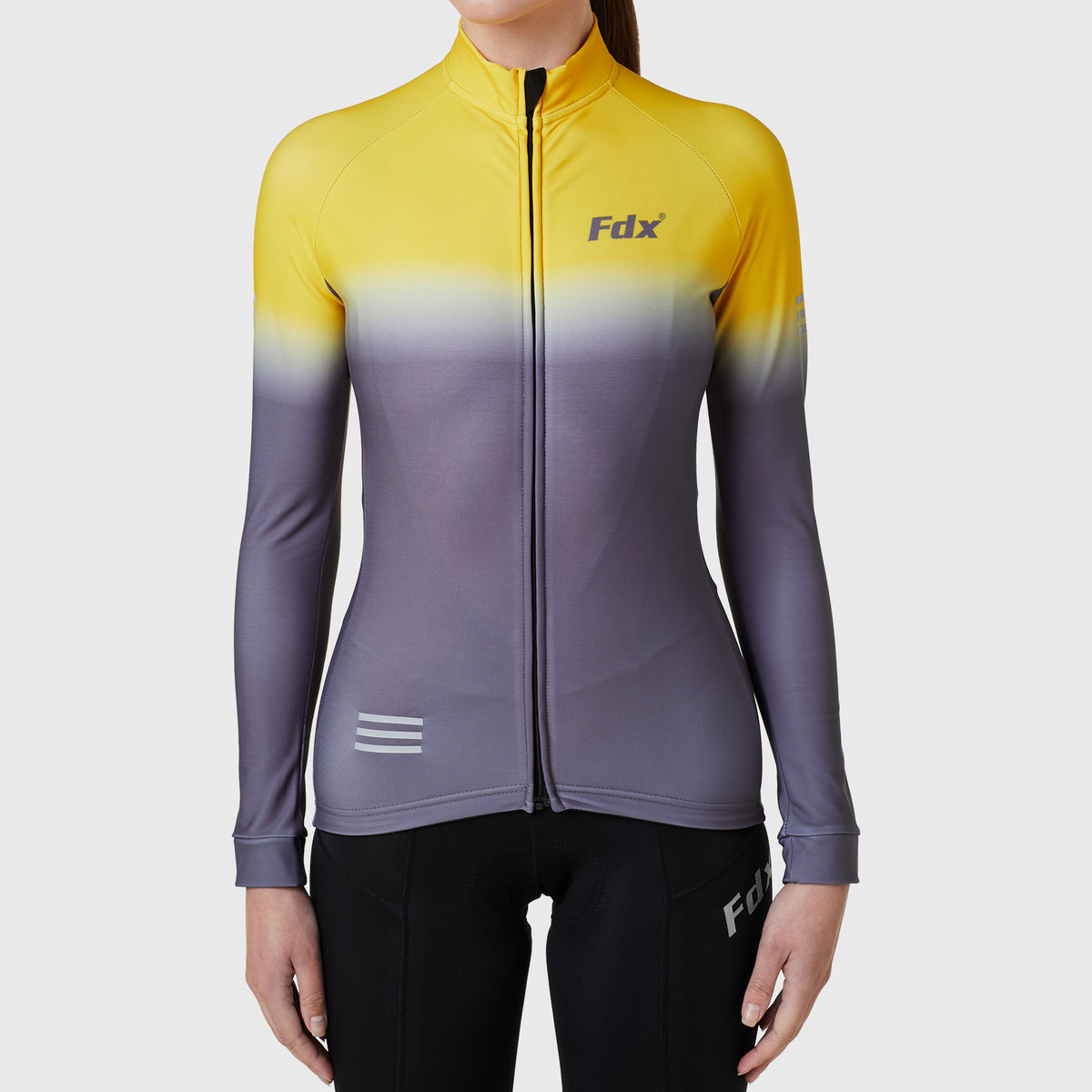 FDX Women’s full sleeves cycling jersey Yellow & Grey warm winter Roubaix biking top, lightweight windproof long sleeves fleece lined cycle shirt for riding