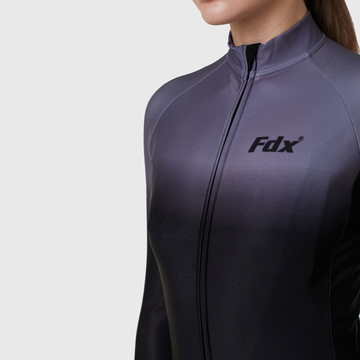 Fdx Womens Black & Grey Long Sleeve Cycling Jersey for Winter Roubaix Thermal Fleece Road Bike Wear Top Full Zipper, Pockets & Hi-viz Reflectors - Duo