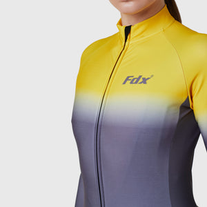 FDX Women’s Yellow & Grey full sleeves cycling jersey Windproof Thermal fleece Roubaix Winter Cycle Tops, lightweight long sleeves Warm lined shirt for biking
