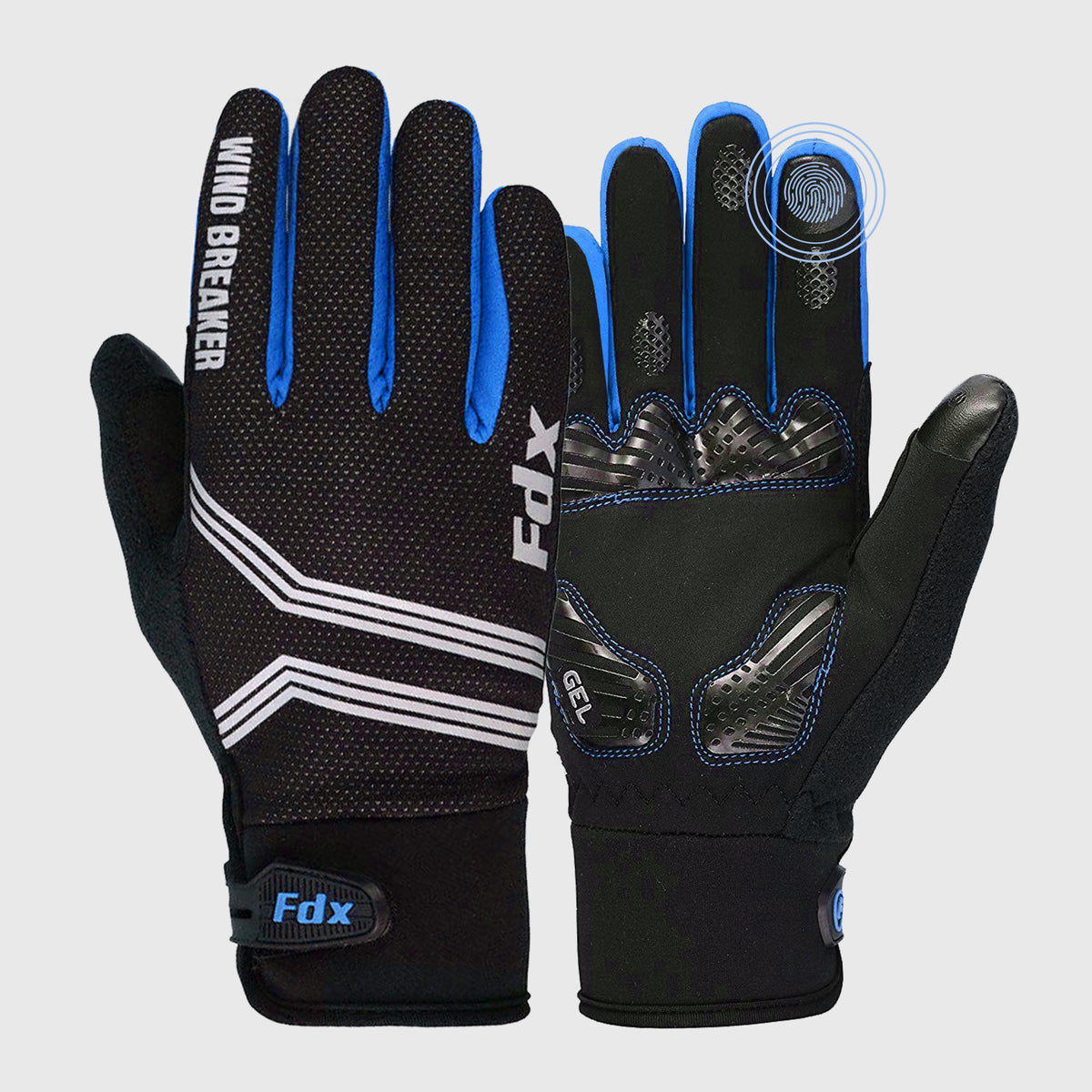 Fdx Black & Blue Full Finger Cycling Gloves for Winter MTB Road Bike Reflective Thermal & Touch Screen - Dryrest