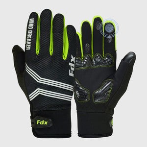 Fdx Black & Yellow Full Finger Cycling Gloves for Winter MTB Road Bike Reflective Thermal & Touch Screen - Dryrest