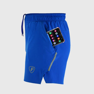 FDX Blue Men's Breathable Running Shorts Reflective Details & Pockets Waist Belt Anti Odor Moisture Wicking & Perfect for Trekking, Tennis, squash & Gym Sports & Outdoor