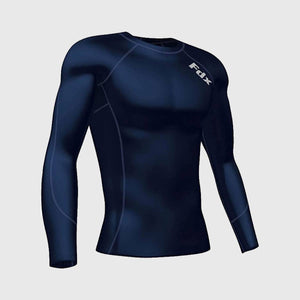 Fdx Mens Navy Blue Long Sleeve Compression Top & Compression Tights Base Layer Gym Training Jogging Yoga Fitness Body Wear - Thermolinx