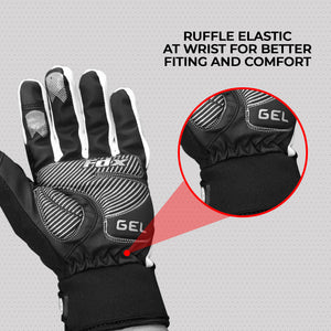 Unisex Black & White Full Finger Winter Cycling Gloves - windproof warm padded palm women mitts, cold weather waterproof touch sensitive thermal racing MTB