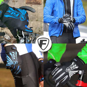 Fdx Black & White Full Finger Cycling Gloves for Winter MTB Road Bike Reflective Thermal & Touch Screen - Zesto