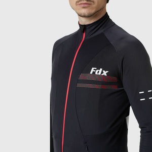 Fdx Men's Thermal Long Sleeve Cycling Jersey Black & Red for Winter Roubaix Warm Fleece Road Bike Wear Top Full Zipper, Pockets & Hi viz Reflectors - Arch