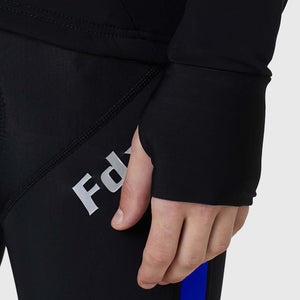 Fdx Best Mens Black & Blue Long Sleeve Cycling Jersey for Winter Roubaix Thermal Fleece Road Bike Wear Top Full Zipper, Pockets & Hi-viz Reflectors - Arch