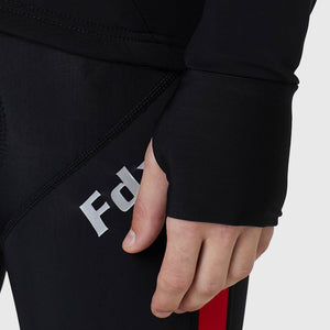 Fdx Men's Black & Red Long Sleeve Cycling Jersey with Loop Hole for Winter Roubaix Thermal Fleece Road Bike Wear Top Full Zipper - Arch