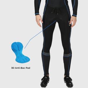 Fdx Men's Black & Blue 3D Anti Bacterial Gel Padded Cycling Tights For Winter Roubaix Thermal Fleece Reflective Warm Leggings - All Day Bike Long Pants