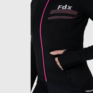 Fdx Best Women's Black & Pink Thermal Long Sleeve Cycling Jersey Winter Bib Tights Water Resistant Windproof Socks Hi Viz Reflectors Cycling Gear AU