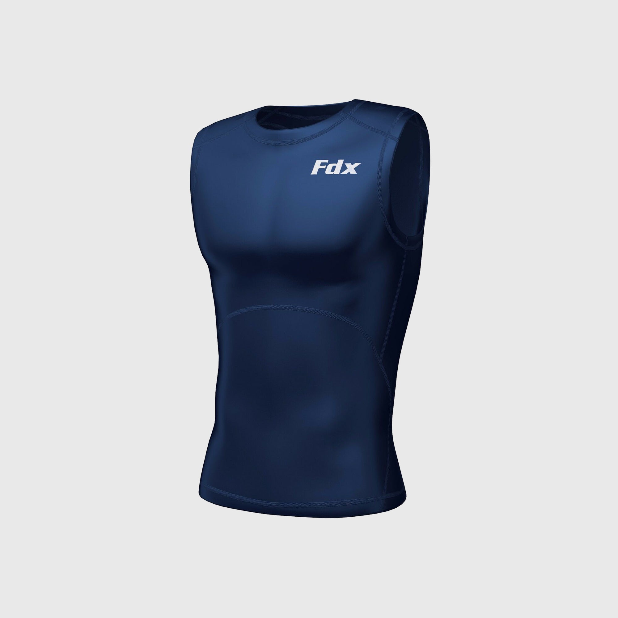 Fdx Compression Sleeveless Top for Men's Navy Blue Running Gym Workout Wear Rash Guard Stretchable Breathable - Aeroform