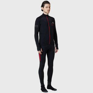 Fdx Mens Zipper Black & Red Long Sleeve Cycling Jersey for Winter Roubaix Thermal Fleece Road Bike Wear Top, Pockets & Hi-viz Reflectors - Arch