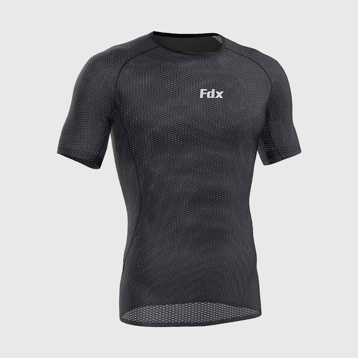 Fdx Men's Best Black Short Sleeve Mesh Compression Top Running Gym Workout Wear Rash Guard Stretchable Breathable - Aeroform