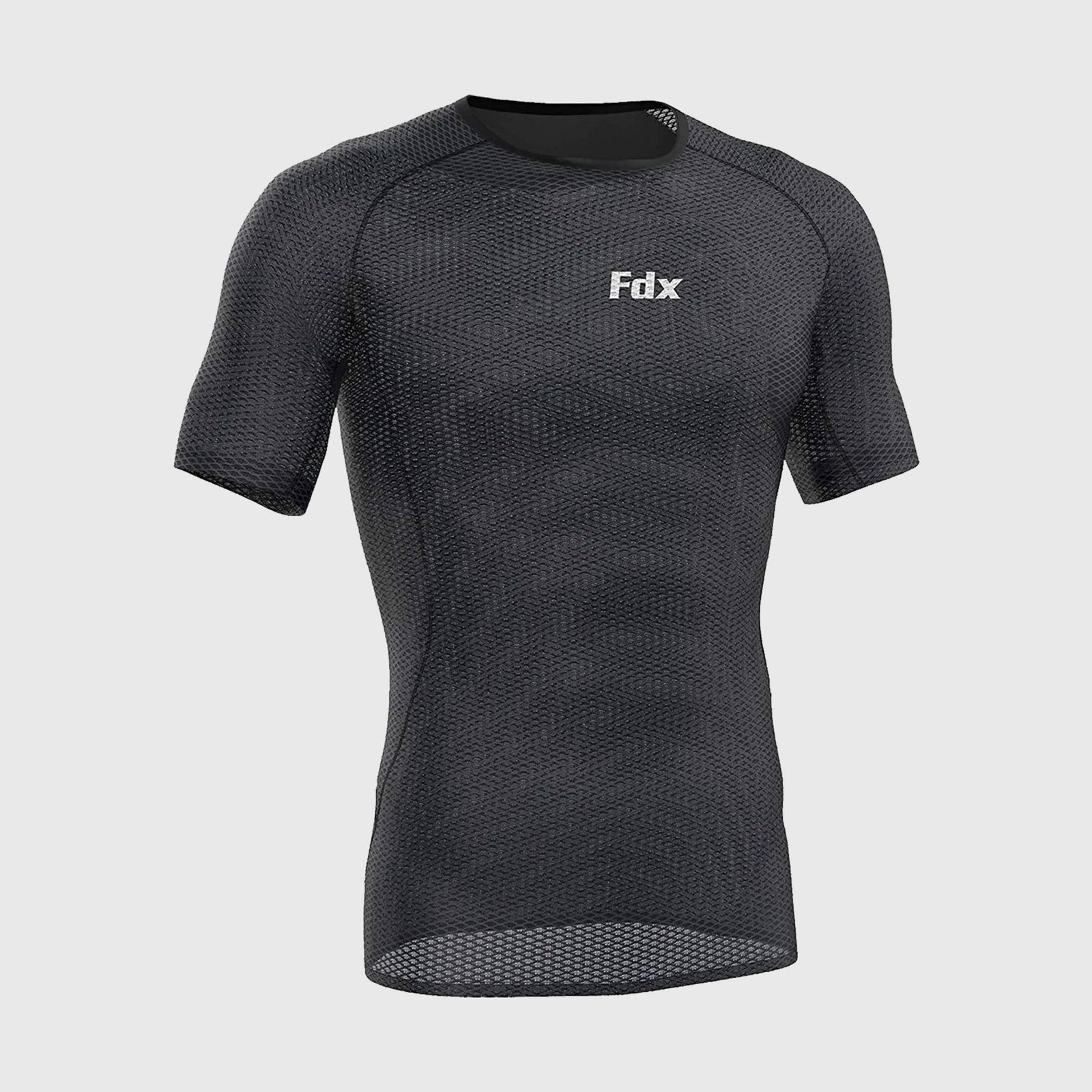 Fdx Men's Best Black Short Sleeve Mesh Compression Top Running Gym Workout Wear Rash Guard Stretchable Breathable - Aeroform