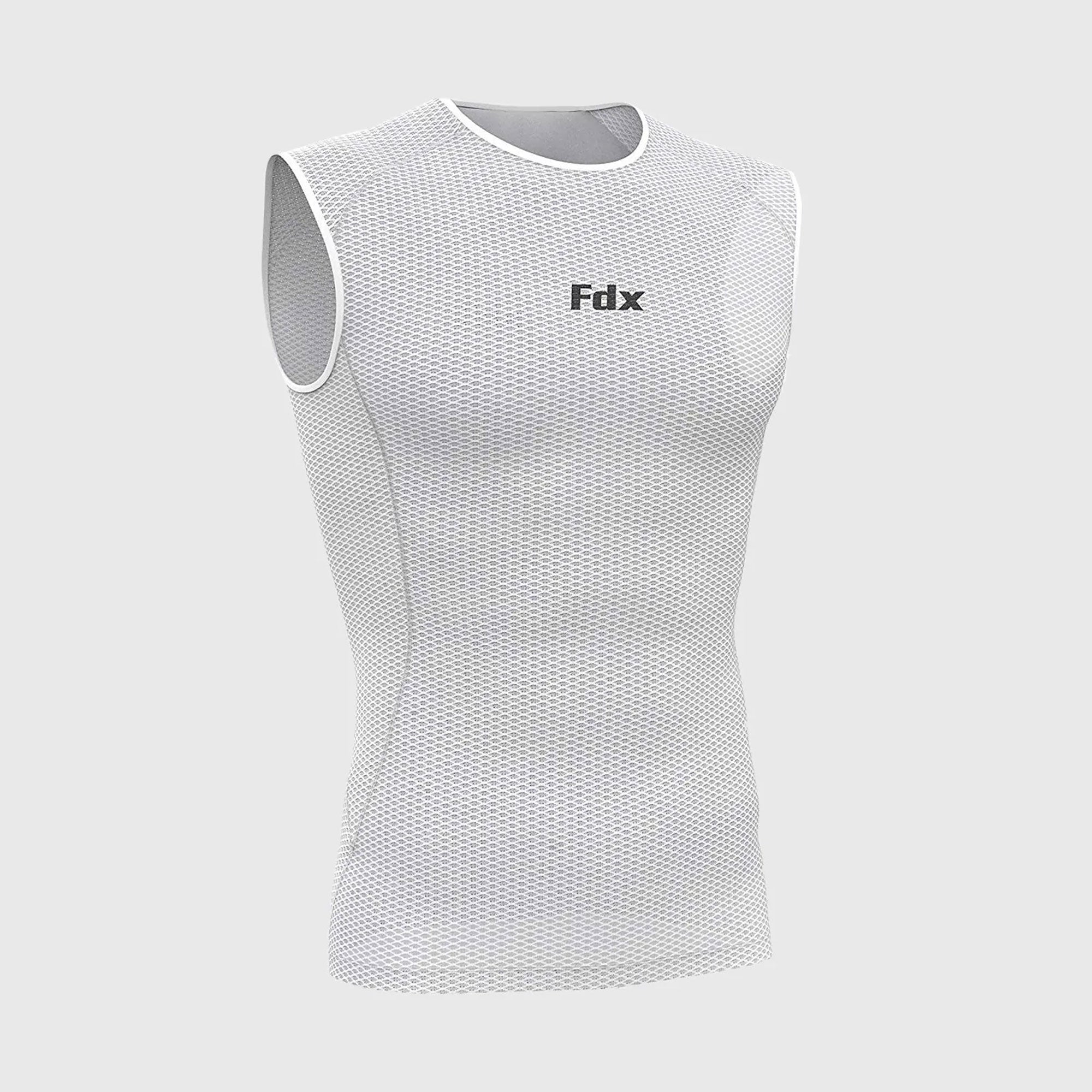 Fdx Men's White Sleeveless Mesh Compression Top Running Gym Workout Wear Rash Guard Stretchable Breathable Lightweight - Aeroform