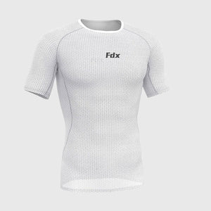 Fdx Men's Best White Short Sleeve Mesh Compression Top Running Gym Workout Wear Rash Guard Stretchable Breathable - Aeroform