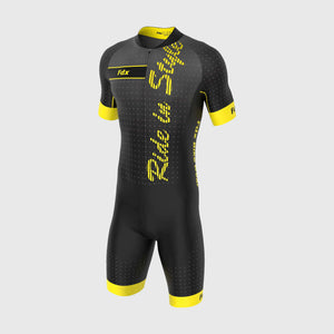 Fdx Mens Grey & Yellow Sleeveless Gel Padded Triathlon / Skin Suit for Summer Cycling Wear, Running & Swimming Half Zip - Aero