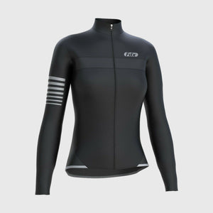 Fdx Best Women's Black Long Sleeve Cycling Jersey for Winter Roubaix Thermal Fleece Shirt Road Bike Wear Top Full Zipper, Lightweight  Pockets & Hi viz Reflectors - All Day