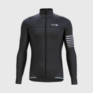 Fdx Men's Black Best Long Sleeve Cycling Jersey for Winter Roubaix Thermal Fleece Road Bike Wear Top Full Zipper, Pockets & Hi viz Reflectors - All Day
