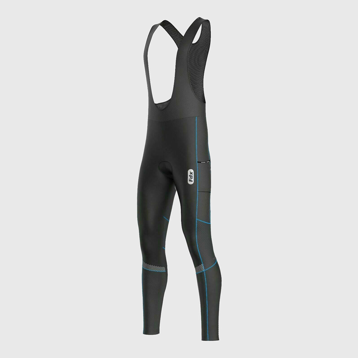 Fdx All Day Blue Men's Thermal Winter Cycling Cargo Bib Tights – thermal bib tights in blue with cargo pockets, designed for warmth and comfort during winter cycling.