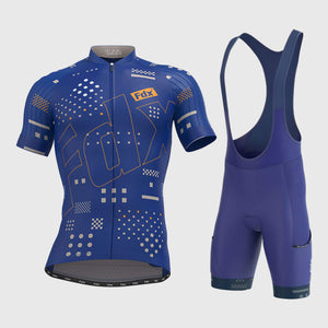 Fdx Mens Blue Sleeve Cycling Jersey & Gel Padded Bib Shorts Best Summer Road Bike Wear Light Weight, Hi-viz Reflectors & Pockets - All Day