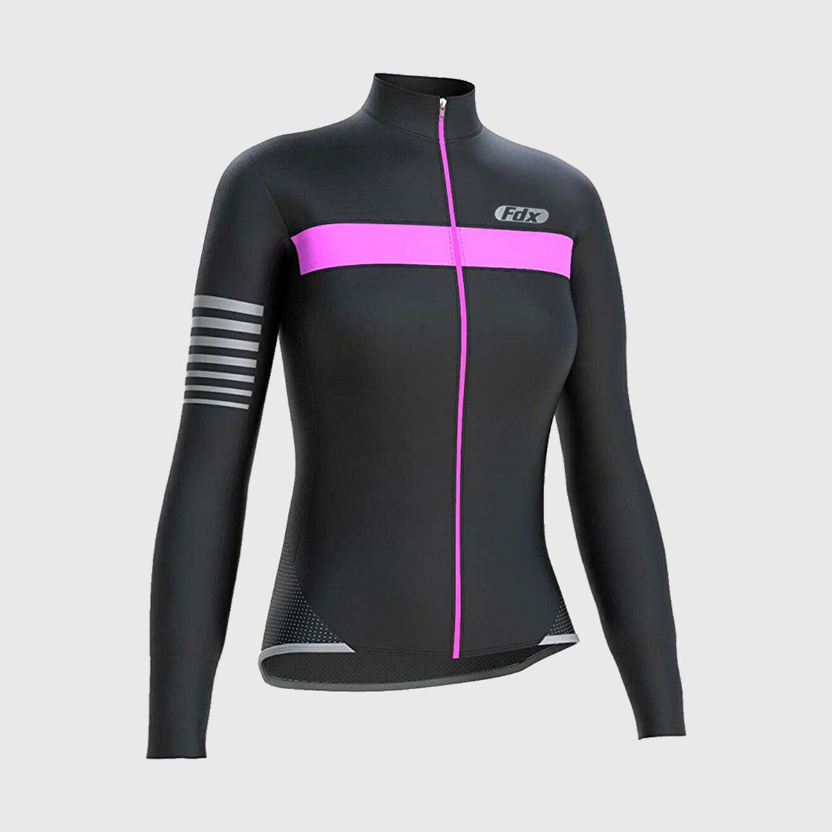 Fdx Best Women's Black & Pink Long Sleeve Cycling Jersey for Winter Roubaix Thermal Fleece Shirt Road Bike Wear Top Full Zipper, Lightweight  Pockets & Hi viz Reflectors - All Day