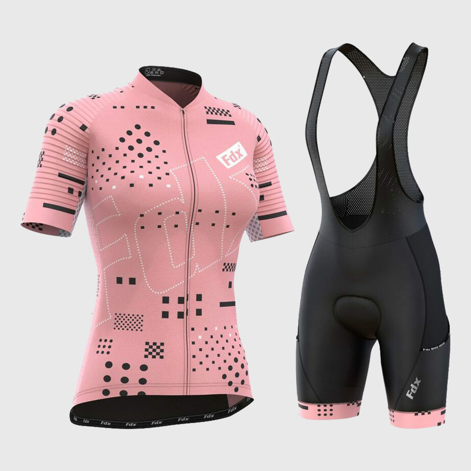 Fdx Women's Tea Pink Short Sleeve Cycling Jersey & Gel Padded Bib Shorts Best Summer Road Bike Wear Light Weight, Hi-viz Reflectors & Pockets - All Day