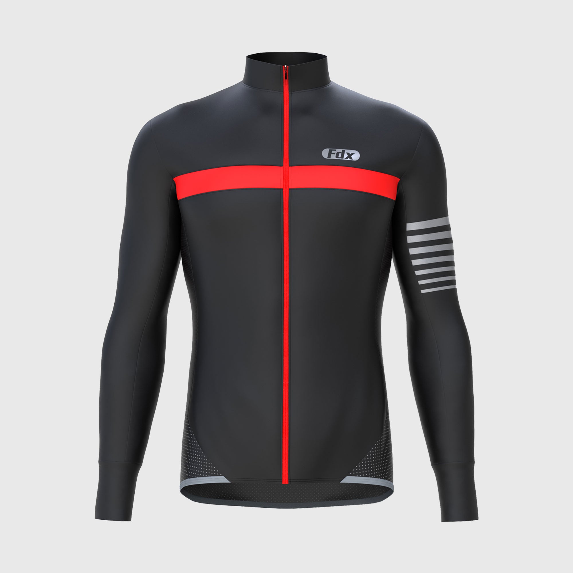 Fdx Men's Red & Black Best Long Sleeve Cycling Jersey for Winter Roubaix Thermal Fleece Road Bike Wear Top Full Zipper, Pockets & Hi viz Reflectors - All Day