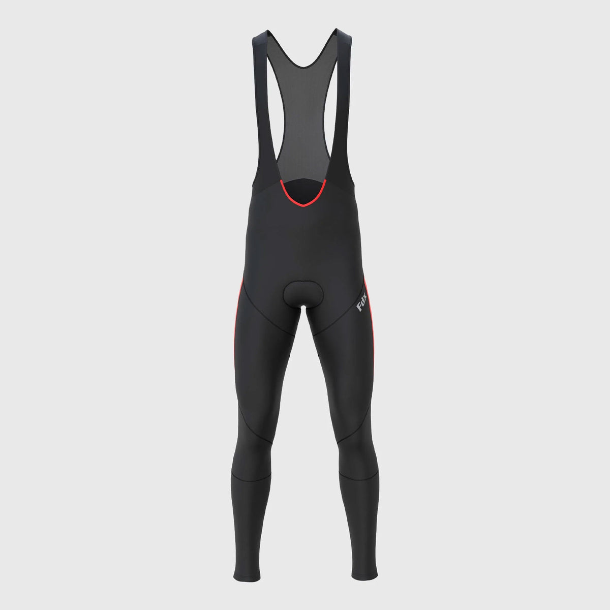 Fdx Arch Men's Red Thermal Padded Cycling Cargo Bib Tights – warm, padded bib tights with cargo pockets, designed for comfort and utility during winter cycling.