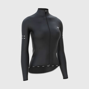 Fdx Best Women's Black Long Sleeve Cycling Jersey for Winter Roubaix Thermal Fleece Shirt Road Bike Wear Top Full Zipper, Lightweight  Pockets & Hi viz Reflectors - Arch