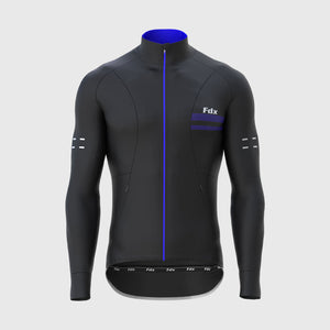 Fdx Warm Cycling Jersey for Men's Black & Blue for Winter Roubaix Thermal Fleece Road Bike Wear Top Full Zipper, Pockets & Hi viz Reflectors - Arch