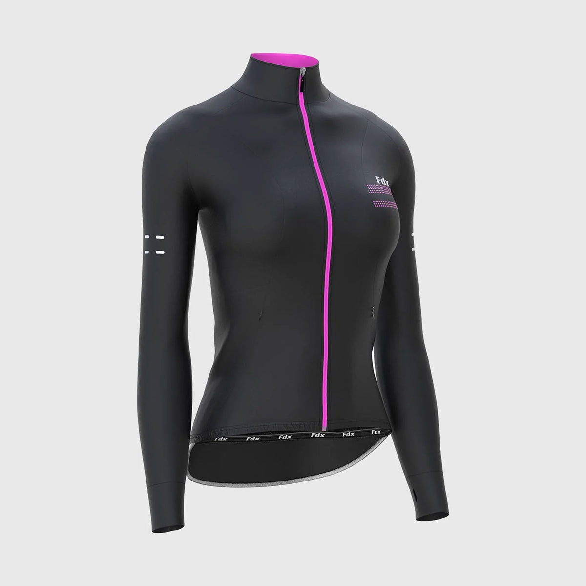 Fdx Best Women's Black & Pink Long Sleeve Cycling Jersey for Winter Roubaix Thermal Fleece Shirt Road Bike Wear Top Full Zipper, Lightweight  Pockets & Hi viz Reflectors - Arch