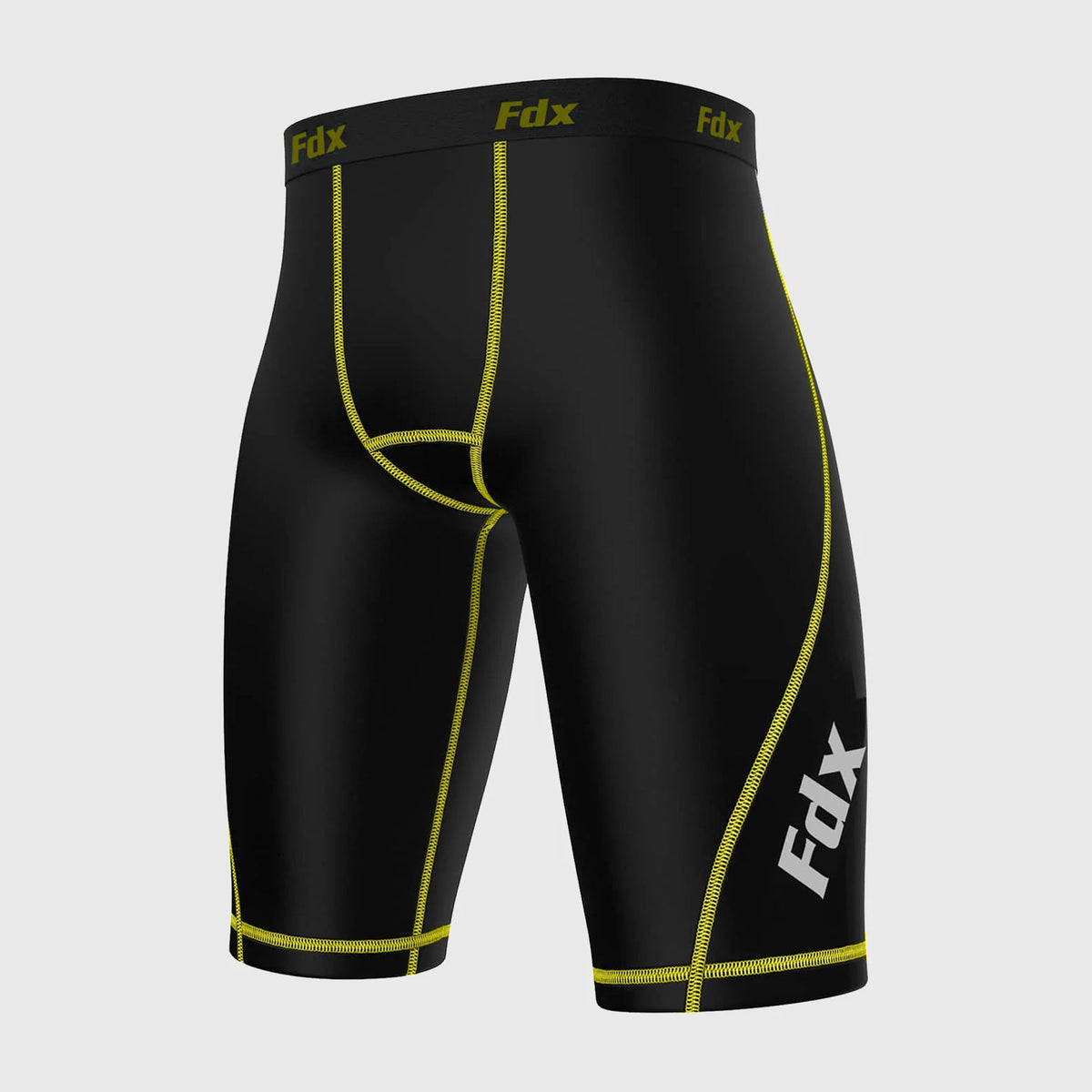 Fdx Men's Black & Yellow Compression Shorts Gym Workout Running Athletic Yoga Elastic Waistband Stretchable Breathable