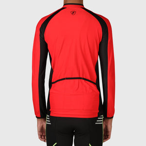 Fdx Men's All Seasons Long Sleeve Cycling Jersey Black & Red for Road Bike Wear Top Full Zipper, Pockets & Hi viz Reflectors - Transition