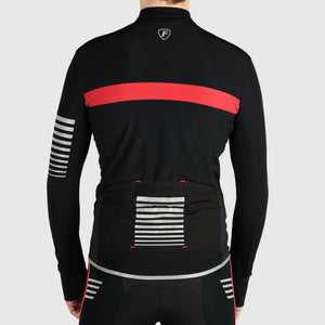 Fdx Mens Black & Red Long Sleeve Cycling Jerseys & Gel Padded Bib Tights Cold Weather for Winter Roubaix Thermal Fleece Road Bike Wear Windproof, Hi-viz Reflectors & Pockets - All Day