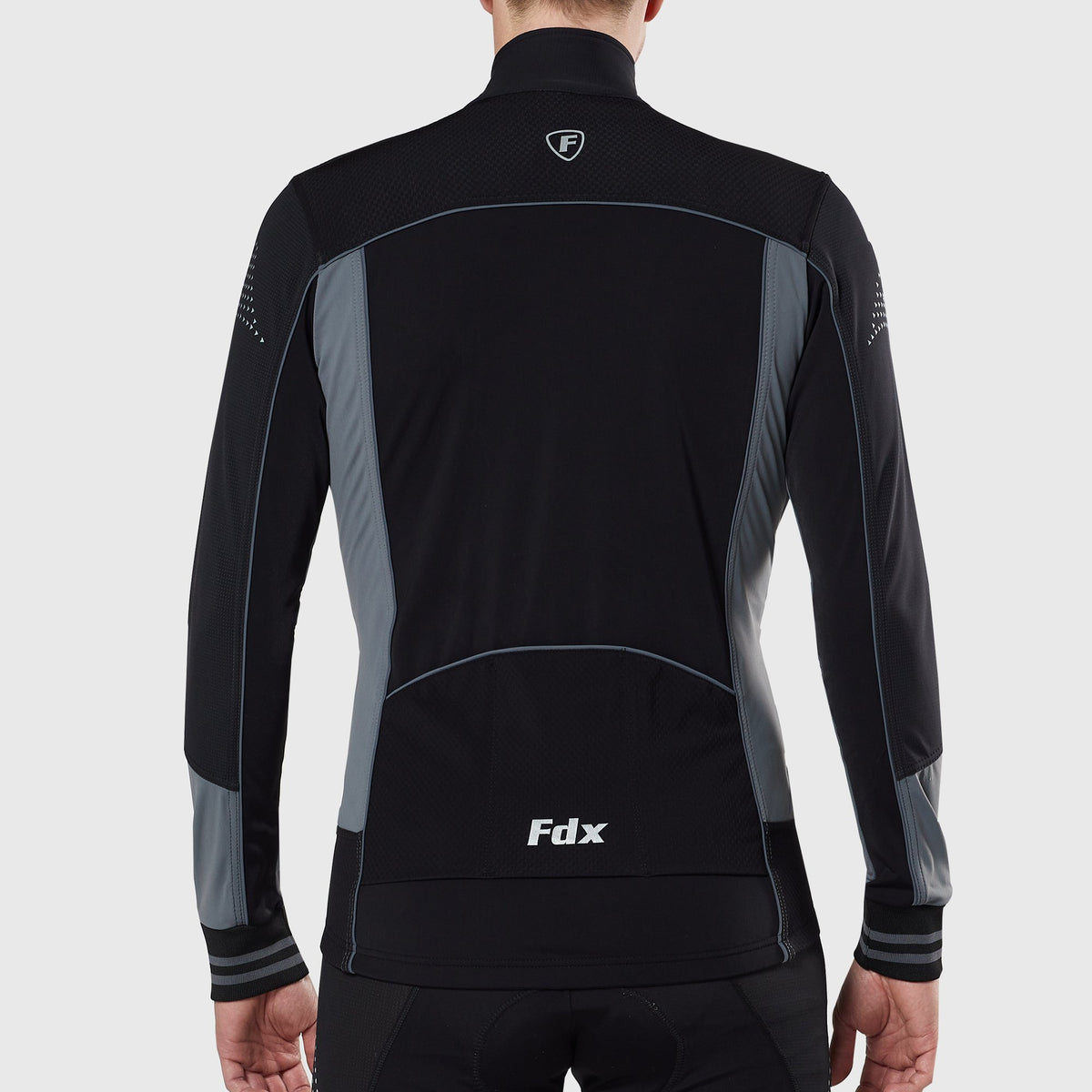 Fdx Men's Reflective Black & Grey Long Sleeve Cycling Jersey for Winter Roubaix Thermal Fleece Road Bike Wear Top Full Zipper, Pockets & Hi viz Reflectors - Thermodream