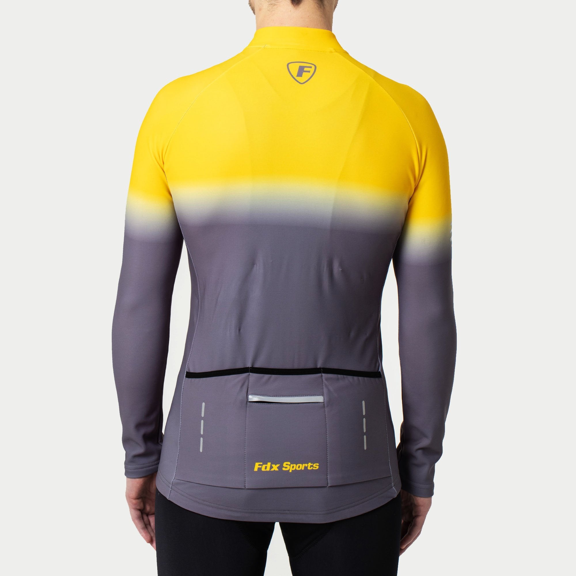 Fdx Men's Yellow & Grey Best Long Sleeve Cycling Jersey for Winter Roubaix Thermal Fleece Road Bike Wear Top Full Zipper, Pockets & Hi viz Reflectors - Duo