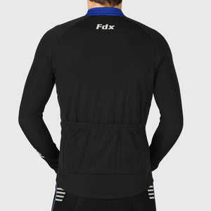 Fdx Men's High Collar Blue & Black Long Sleeve Cycling Jersey for Winter Roubaix Thermal Fleece Road Bike Wear Top Full Zipper, Pockets & Hi viz Reflectors - Viper
