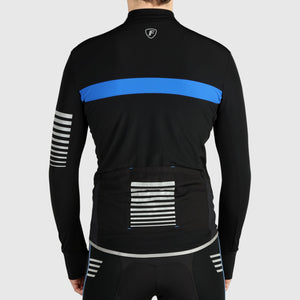 Fdx Men's Warm Long Sleeve Best Cycling Jersey Blue & Black for Winter Roubaix Thermal Fleece Road Bike Wear Top Full Zipper, Pockets & Hi viz Reflectors - All Day